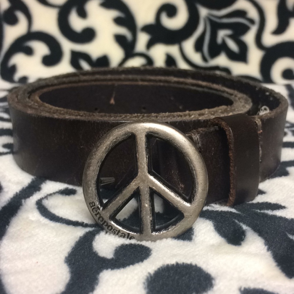 Aeropostale belt leather boho hippie peace buckle